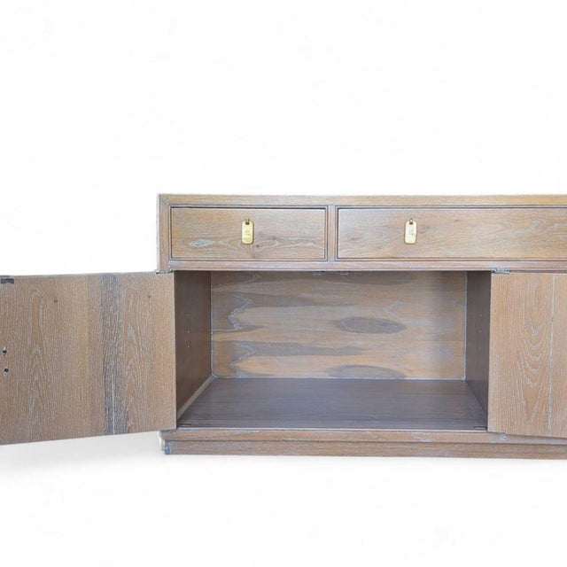 Refinished Mount Airy Bleached Oak Sideboard With Brass Hardware, Mid-Century For Sale In Los Angeles - Image 6 of 18