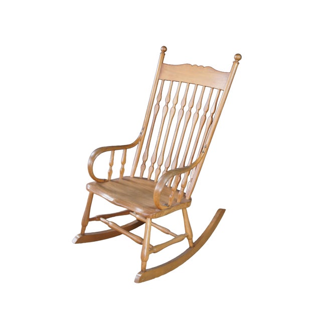 American Antique Early 20th Century Windsor Style Oak Colonial Rocking Chair Rocker For Sale - Image 3 of 12