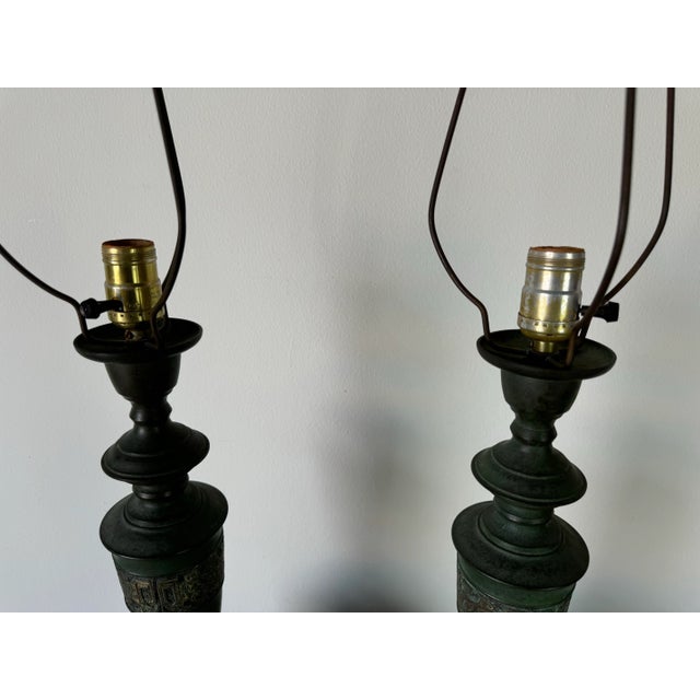 James Mont Style Brass Chinoiserie Table Lamps - A Pair/Sold For Sale - Image 11 of 12