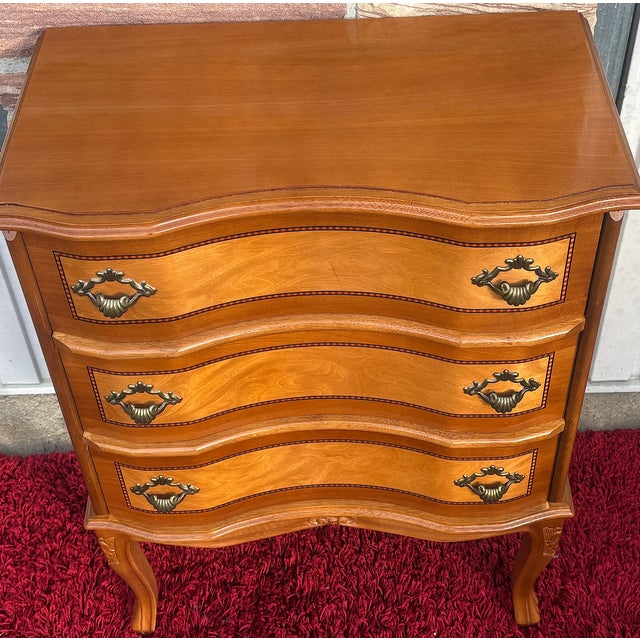 Mid-Century Modern Vintage Wood Three-Drawer Inlaid Chest of Drawers, 1970s For Sale - Image 3 of 12