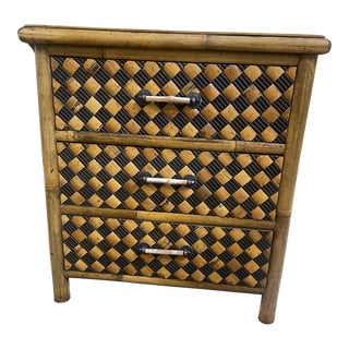 Vintage Three Drawer Bamboo Chest/Nightstand For Sale