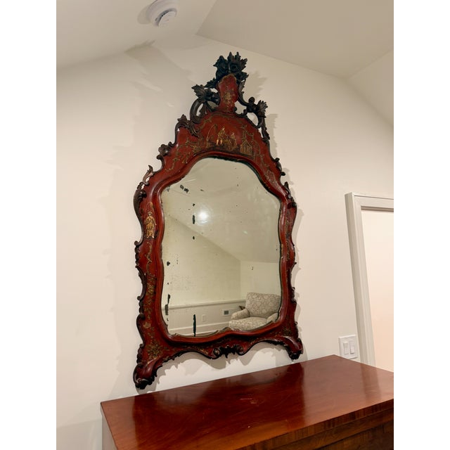 Red Chinoiserie Lacquered Mirror For Sale - Image 11 of 11