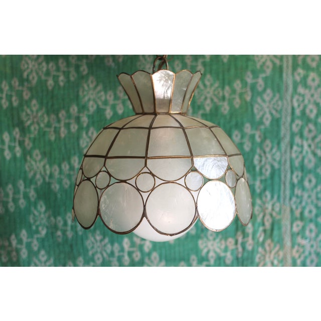 1970s Capiz Shell and Brass Pendant Light For Sale - Image 10 of 11