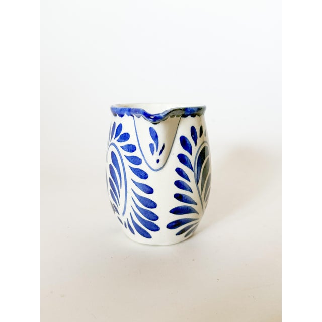 Ceramic Vintage Anfora Mexico Puebla Blue Creamer Pitcher For Sale - Image 7 of 7
