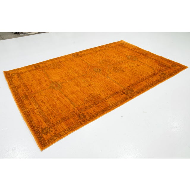 Modern Modern Oushak Handmade Orange Wool Rug With Geometric Pattern For Sale - Image 3 of 11