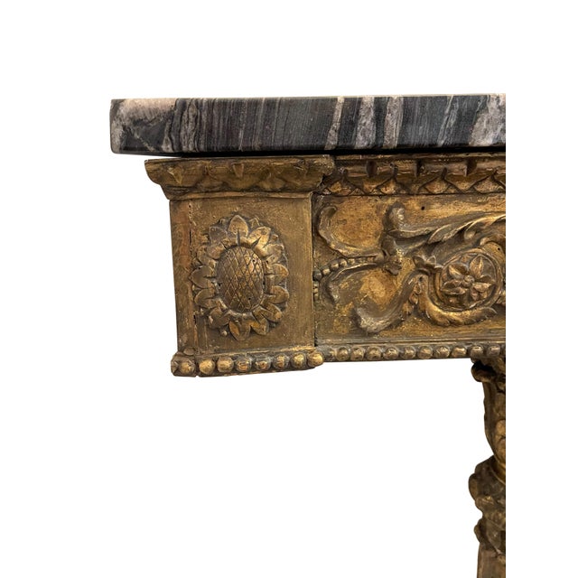 French Antique Continental Gilt Mounted Corner Tables with Black and Gold Marble Top - A Pair For Sale - Image 3 of 18