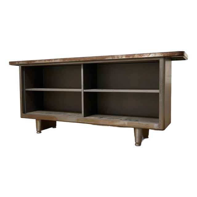Vintage Industrial Metal Open Shelf Console Cabinet For Sale