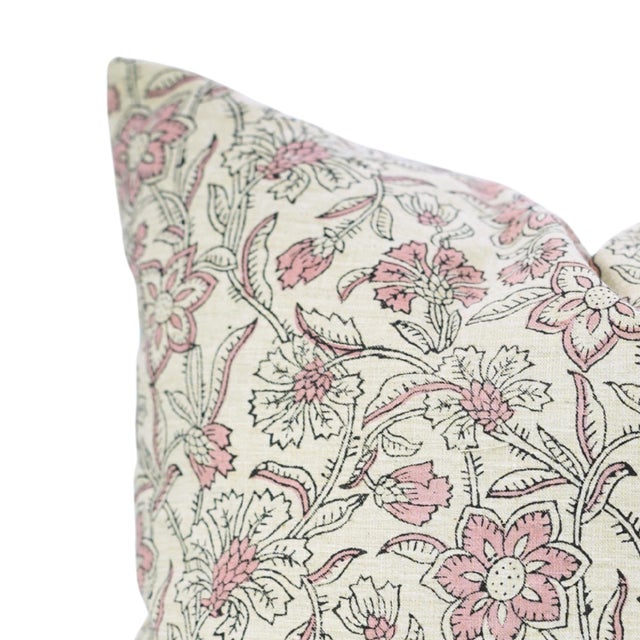Modern Fabdivine Jarul Block Print Pillow Cover 22x22 Inch Linen Blend Handmade Accent Cushion For Sale - Image 3 of 9