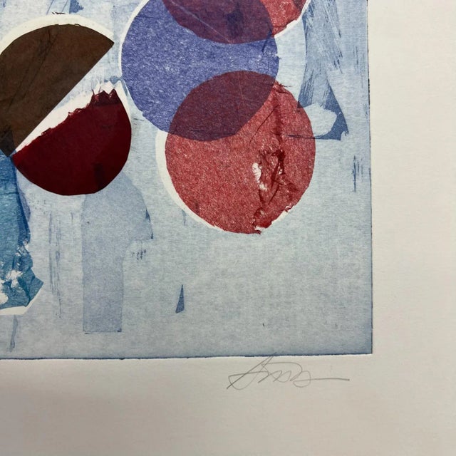 Abstract Modern Blue Geometric Artwork on Paper Signed For Sale In San Diego - Image 6 of 7