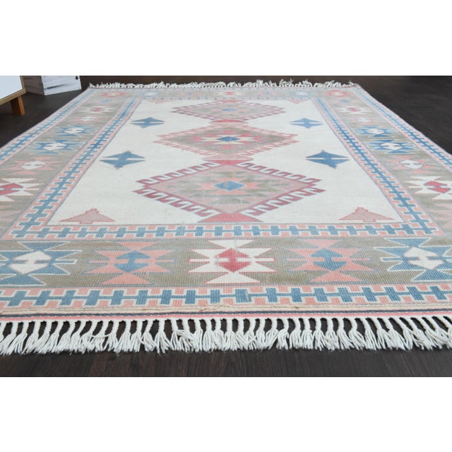1970s Vintage Turkish Oushak Handmade Wool Cotton Beige Area Rug For Sale - Image 4 of 12