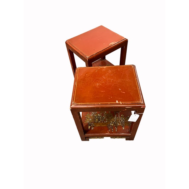 1950s A Pair of Porcelain, Lacquered Wood Side Tables For Sale In Chicago - Image 6 of 7