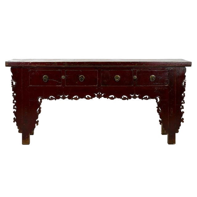 Asian Table in Red Lacquered Wood For Sale