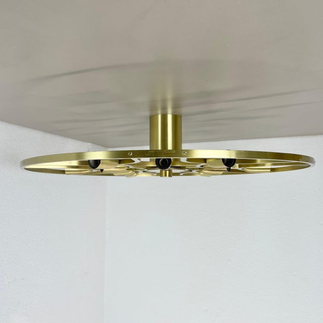 Large Brass Flush Mount in the style of Stilnovo, Italy, 1960s For Sale - Image 4 of 18