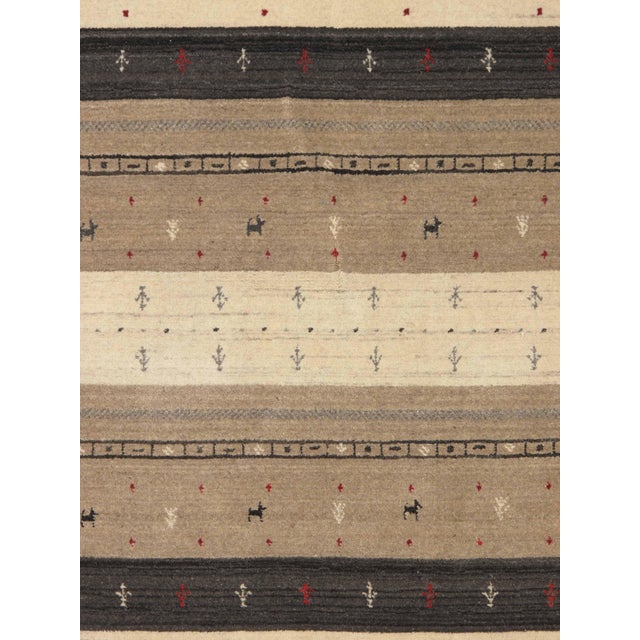Tribal Vintage Gabbeh Hand-Knotted Wool Rug Tribal Stripe Design 4'7" X 6'7" For Sale - Image 3 of 4