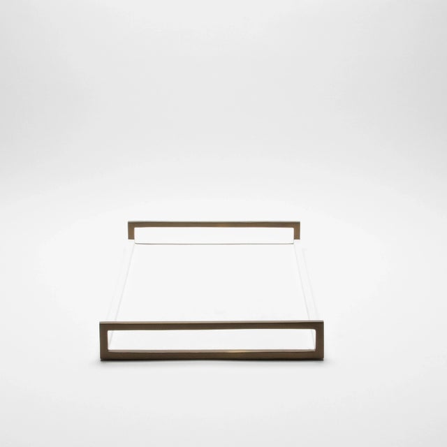 Modern Rectangular Tray in White Shagreen With Bronze Patina Brass by R&y Augousti For Sale - Image 3 of 7