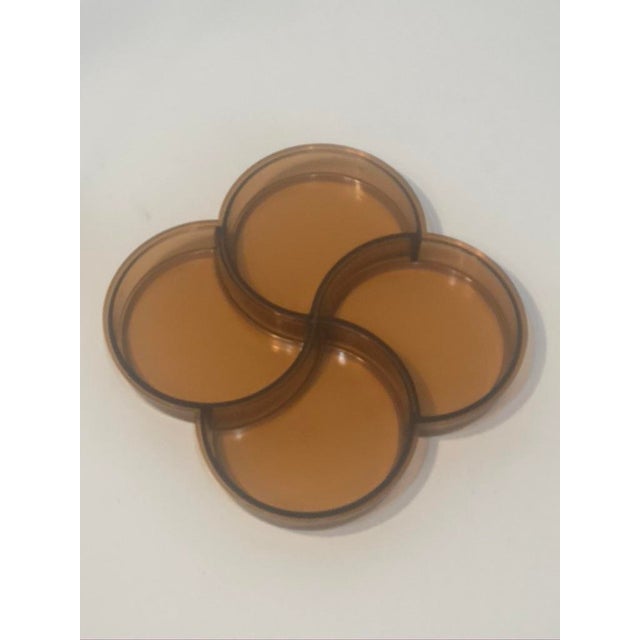 A vibrant pair of authentic Mid-Century Modern pinwheel divided relish and snack trays designed by Gunnar Cyrén for Dansk...