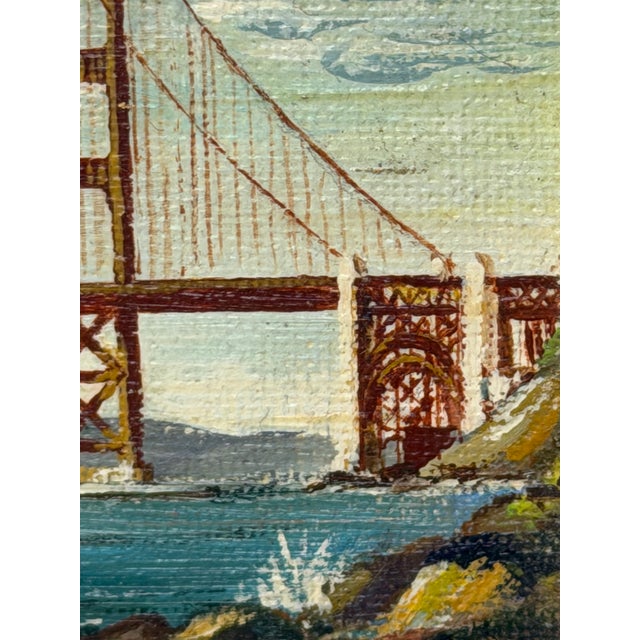 Golden Gate Bridge Oil Painting San Francisco California Miniature Coastal Landscape c.1980 Signed by Jean Bowler For Sale - Image 11 of 18