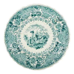 A Very Nice Rare Antique Staffordshire Teal Coloured Transferware Decorated Cup Plate, Circa 1830's
