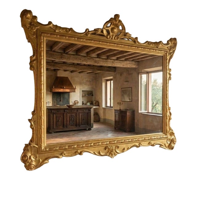 Gold Leaf Wooden Mirror from an Tuscan Villa, 1850s For Sale