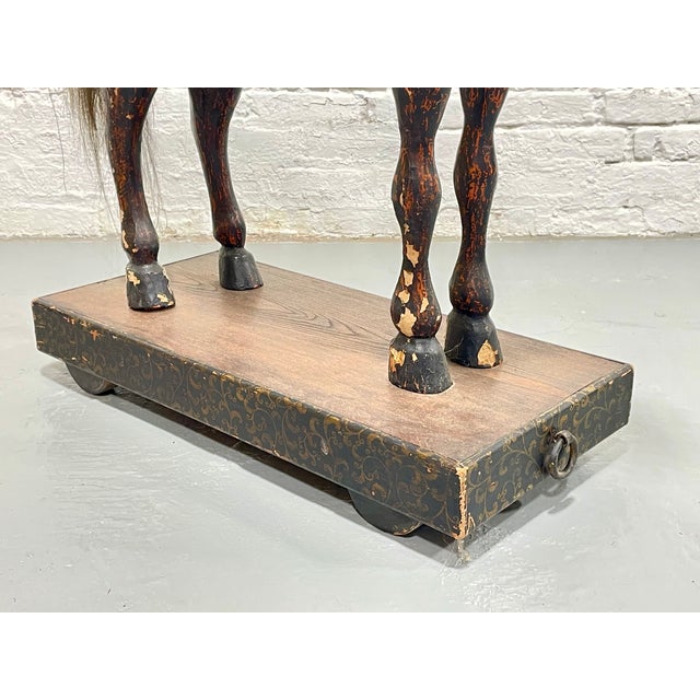Antique European Hand Carved Wooden Horse Folk Art Sculpture on Wheeled Base For Sale In New York - Image 6 of 13