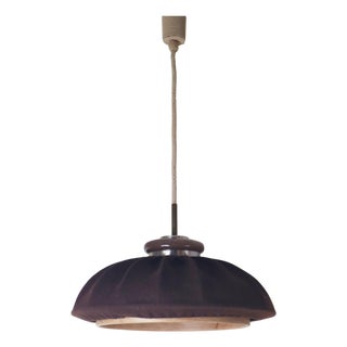 Mid-Century Modern Pendant Lamp in Brown Fabric, Wood and Glass from Doria Leuchten, Germany, 1970s For Sale