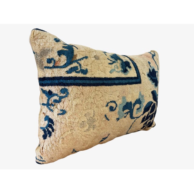 Custom Made Lumbar Pillow W/Antique Chinese Rug Fragment 18 "W For Sale - Image 4 of 6