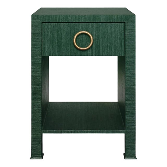 Matthew Izzo Home Green Grasscloth One Drawer Side Table For Sale