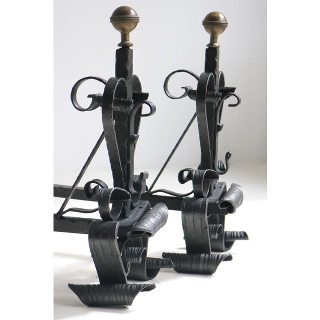 Antique Hand-Forged Wrought Iron Andirons, 1890s, Set of 2 For Sale - Image 9 of 13