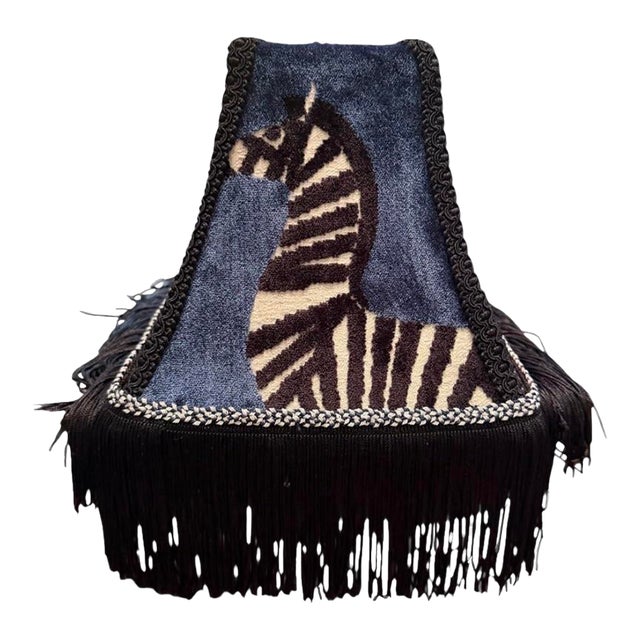 Handmade Zebra Velvet Lampshade in Regal Farlow Fabric in Pink and Blue With Black Fringe For Sale