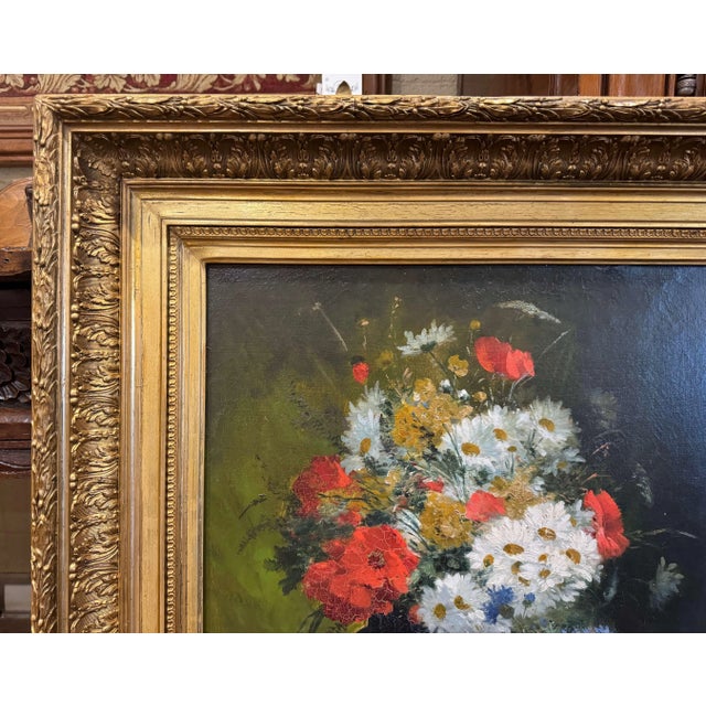 19th Century French Floral Still Life Oil Painting in Carved Giltwood Frame For Sale In Dallas - Image 6 of 9