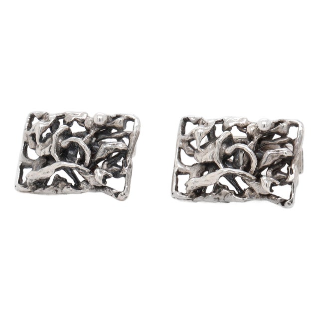 Pair of Signed Aage Weimar Danish Mid-Century Modern Sterling Silver Cufflinks For Sale