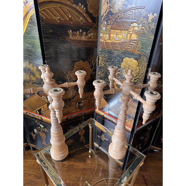 2020s Pair of Dunes and Duchess 4-Arm Classic Candelabra in Limed Finish For Sale - Image 5 of 6
