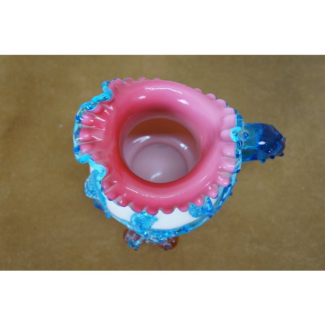 Antique Bohemian Uranium Custard Glass Ruffled Clambroth Cherry Pitcher 9" For Sale - Image 9 of 14