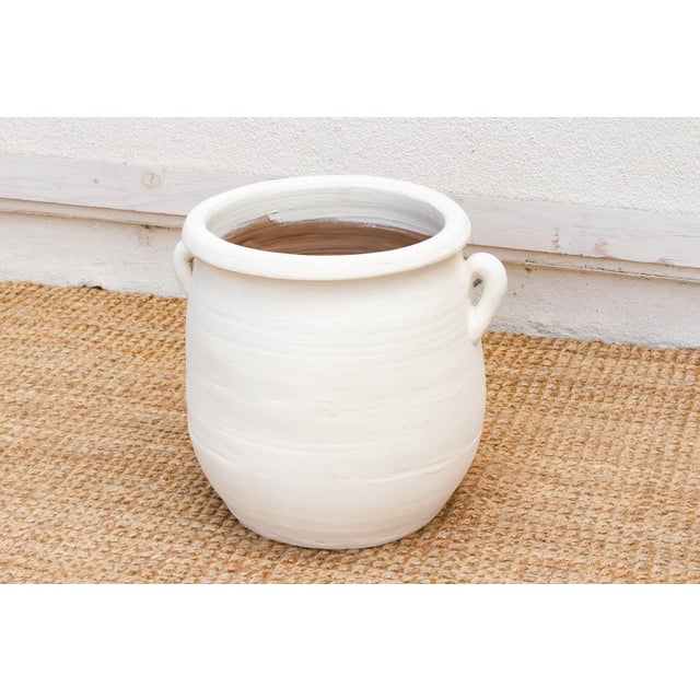 Handpainted Mykonos White Planter With Handles For Sale - Image 4 of 8