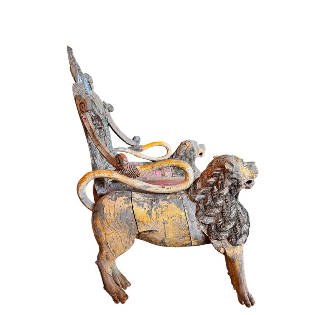 English Late 19th Century Anglo-Indian Peacock and Lion Throne Chair For Sale - Image 3 of 17