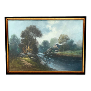 Antique Hudson River School Style Pastoral Landscape Painting