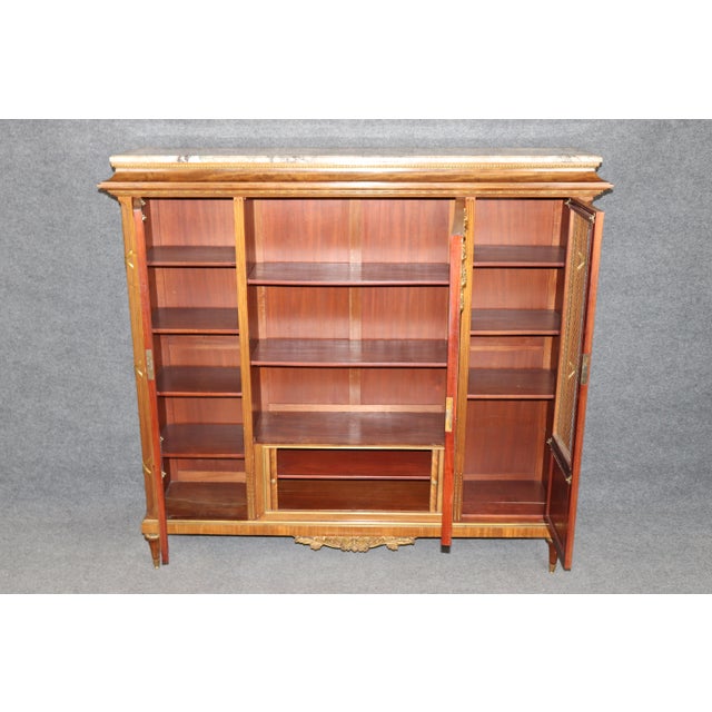 Late 19th Century 19th C French Louis XVI Style Walnut Vitrine Cabinet, Marble Top For Sale - Image 5 of 7
