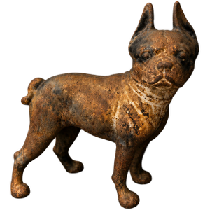 Antique American Cast Iron Boston Terrier Doorstop With Original Painted Surface