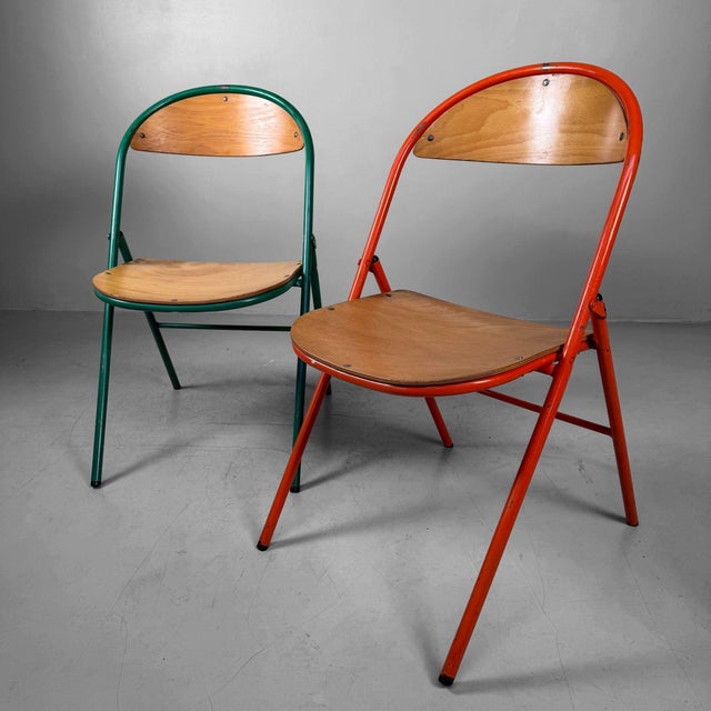 Green Vintage Folding Chairs, 1970s, Set of 6 For Sale - Image 8 of 15
