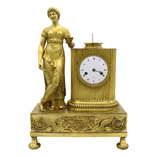 French Empire Gilt Bronze Mantle Clock , France 1810 For Sale