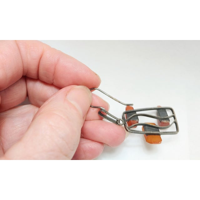 Mid 20th Century Vintage Artisan 875 Silver & Amber Pierced Wire Earrings, A Pair For Sale - Image 5 of 6