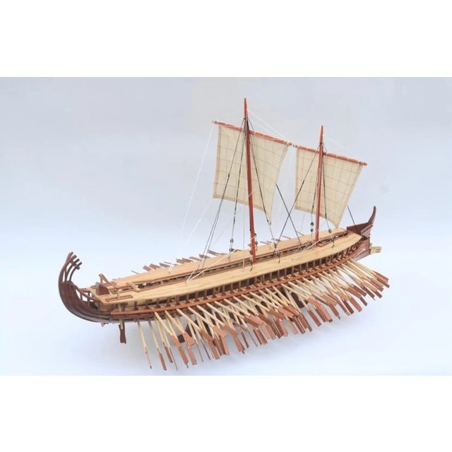 Wood Handcrafted Ancient Greek Trireme Ship Model – Museum-Quality Wooden Galley for Historical Decor For Sale - Image 7 of 14