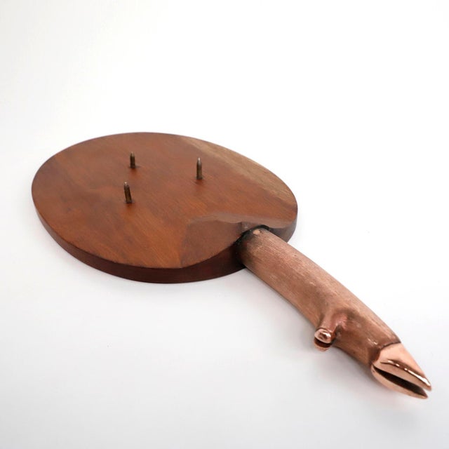 Cutting and Presenting Board Made of Wood and Copper Handle in Pig's Foot Form For Sale - Image 4 of 4
