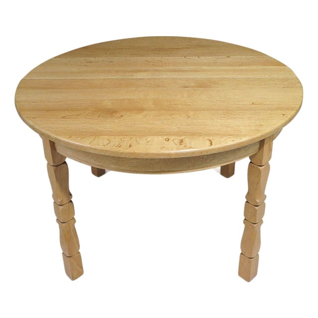 Mid 20th Century Attributed to Henning Kjærnulf Scandinavian Solid White Oak Round Dining Table With Leaves For Sale