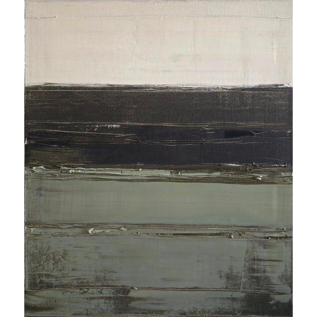 Framed Abstract Minimalist Seascape / Landscape Oil Painting / Neutral Color Palette / Color Field For Sale - Image 10 of 12