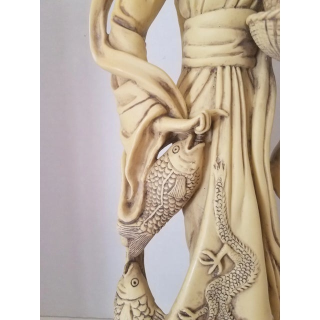 Asian Vintage 1960s Asian Hand Carved Alabaster Figurine W/ Four Footed Resin Base, From Italy For Sale - Image 3 of 13