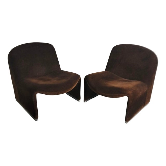Velvet Alky Lounge Chairs by G.Piretti for A.Castelli, 1970s, Set of 2 For Sale