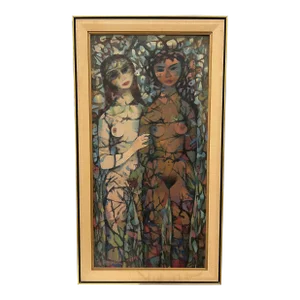 Mid Century Overscaled Portrait of of Two Women by Edmond Kohn (American 1907-1988)