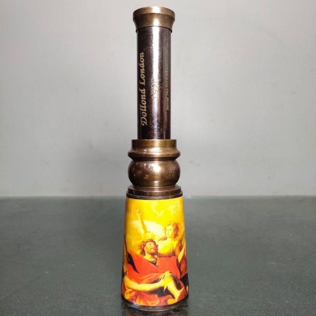 Brass Vintage Style Brass and Wood Telescope With Box and Art Panel For Sale - Image 8 of 9