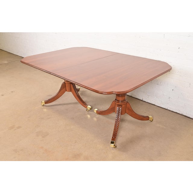 Brown Henkel Harris Style Georgian Solid Cherry Wood Double Pedestal Extension Dining Table, Newly Refinished For Sale - Image 8 of 13